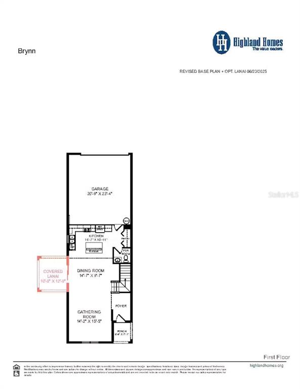 This is a floor plan for the first level of a Highland Homes Brynn model — 4018 WAVING HICKORY BOULEVARD, ST CLOUD, FL