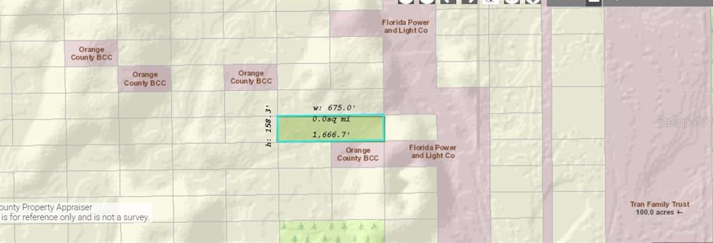 This is a map showing a highlighted rectangular land parcel with dimensions of 675.0 by 158.3 feet — DILL ROAD, ORLANDO, FL
