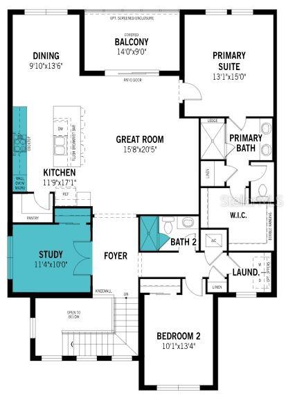 This is a floor plan for a residential unit featuring a kitchen, great room, and balcony — 17420 MOONFLOWER DRIVE UNIT 201, VENICE, FL