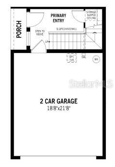 This is a floor plan showing a two-car garage, a primary entry, and a porch — 17420 MOONFLOWER DRIVE UNIT 201, VENICE, FL