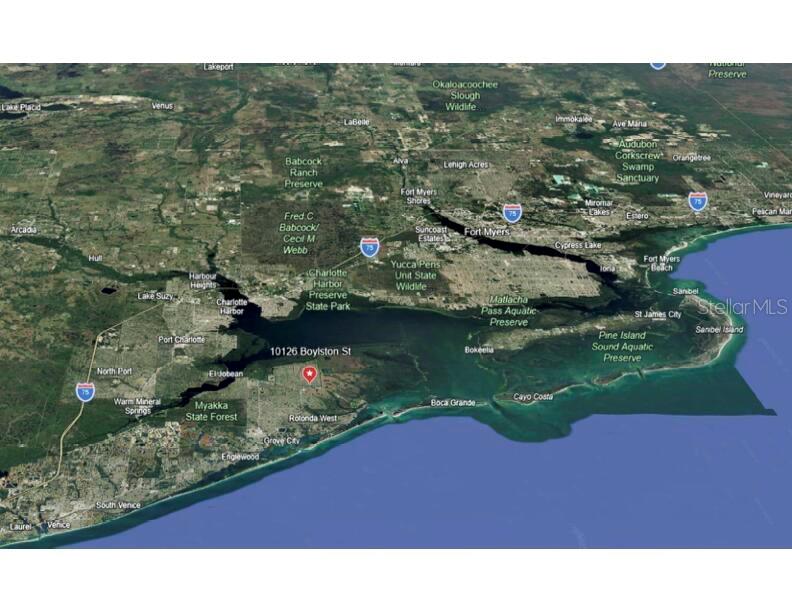 This is an aerial map showing the location of a property near Charlotte Harbor — 10126 BOYLSTON STREET, PORT CHARLOTTE, FL