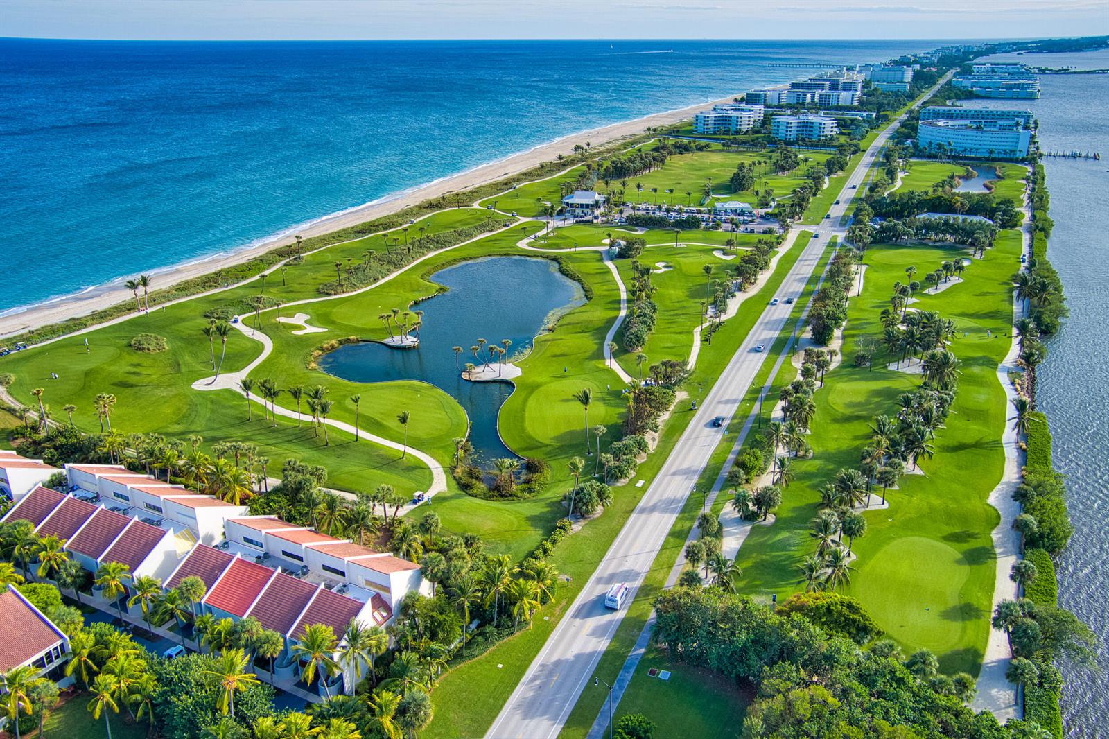 Aerial view of a coastal golf course situated between the ocean and a bay — 2275 S Ocean Boulevard # 305n, Palm Beach FL 33480, PALM BEACH, FL