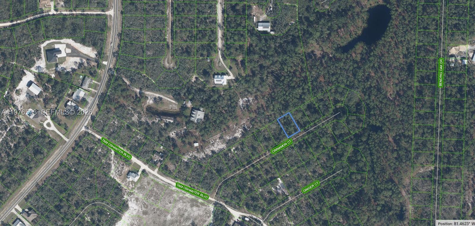 An aerial map view shows a highlighted vacant residential lot located on Cinnamon Court — 2850 Cinnamon Court, Sebring FL 33875, SEBRING, FL