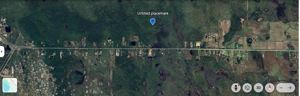 This satellite map view shows a rural road lined with properties surrounded by dense forest — HWY. 60 EAST, LAKE WALES, FL