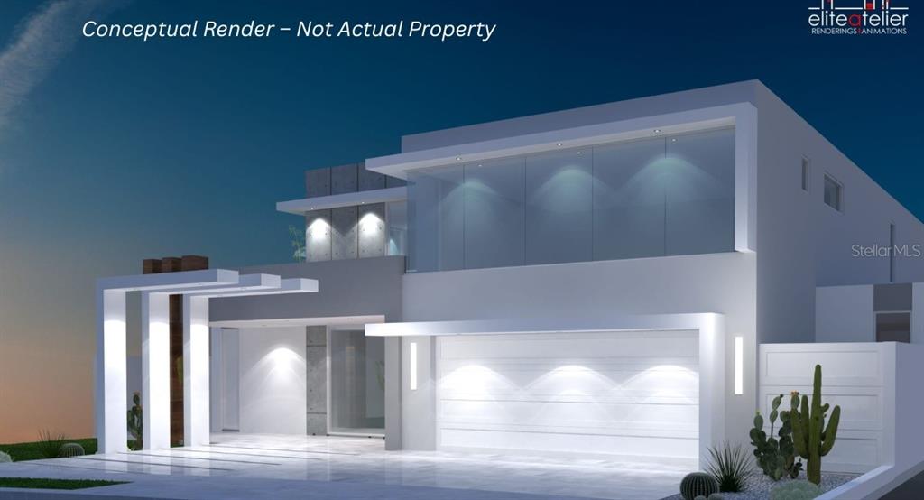 A digital rendering of a modern two-story house with a white facade and attached garage — 1507 MARBELLA STREET, CAROLINA, PR