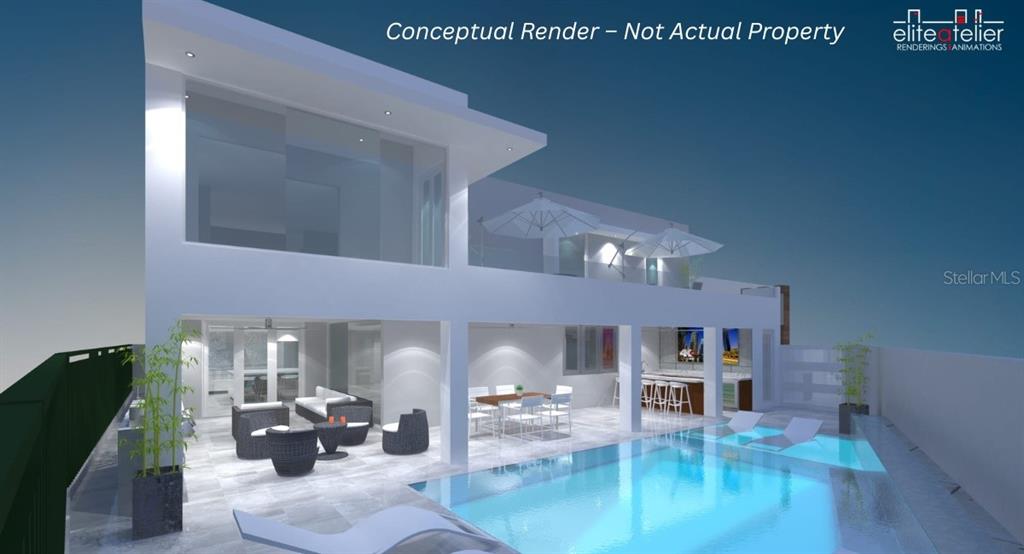 This is a conceptual rendering of a modern two-story house exterior featuring a swimming pool — 1507 MARBELLA STREET, CAROLINA, PR