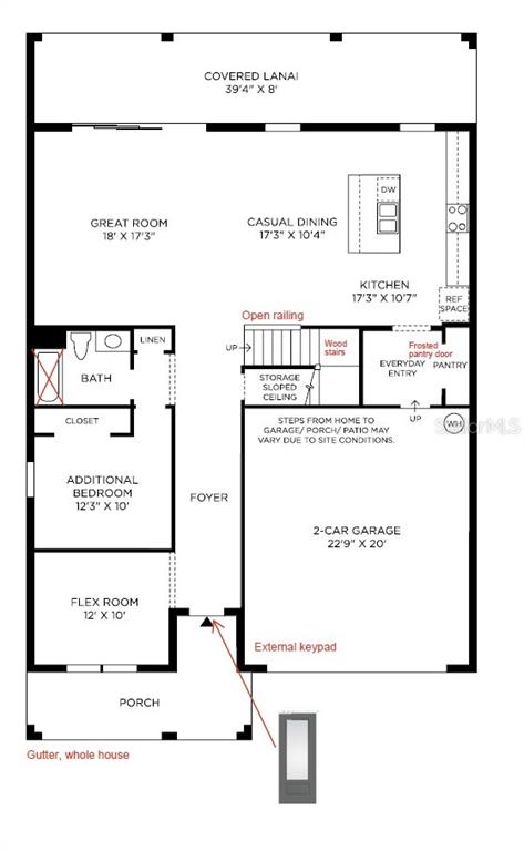 This is a floor plan of a home with a garage, kitchen, and living areas — 1525 RIDGEBACK LANE, APOPKA, FL