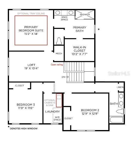 This is a floor plan of a residential second story featuring three bedrooms and a loft — 1525 RIDGEBACK LANE, APOPKA, FL