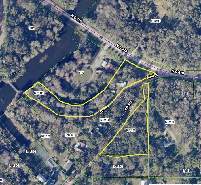This is an aerial map showing property boundaries overlaid on a wooded landscape — 2886 N C 470, LAKE PANASOFFKEE, FL