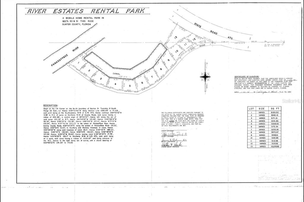 This is a survey map showing the layout of the River Estates Rental Park — 2886 N C 470, LAKE PANASOFFKEE, FL