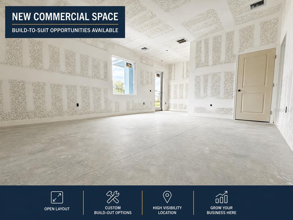 An interior view of an unfinished commercial space with concrete floors and drywall — 990 ANVIL CIRCLE, LABELLE, FL