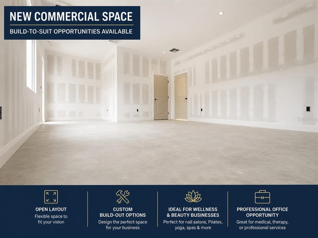 An empty, unfinished commercial room features white walls, two closed doors, and gray flooring — 990 ANVIL CIRCLE, LABELLE, FL