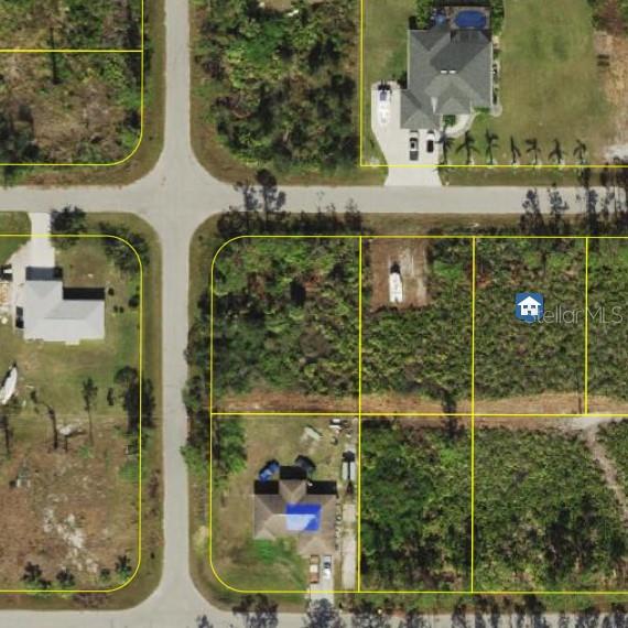 This is an aerial map showing several residential lots and existing houses — 12149 TERKELSEN AVENUE, PORT CHARLOTTE, FL