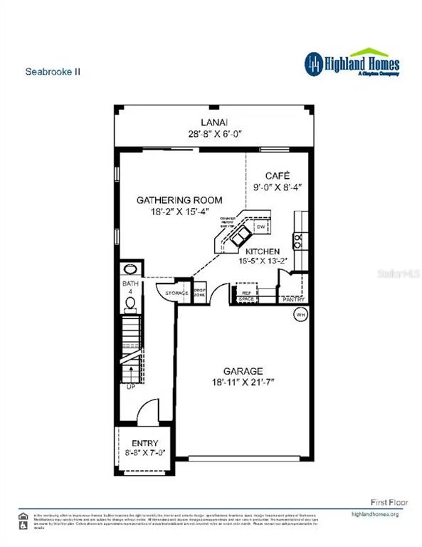 This is a floor plan for the first level of the Seabrooke II home model — 2814 58TH WAY E, PALMETTO, FL