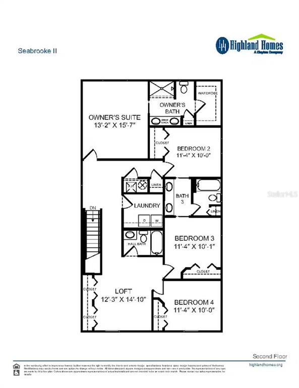 This is a floor plan for the second level of a four-bedroom residential home — 2814 58TH WAY E, PALMETTO, FL