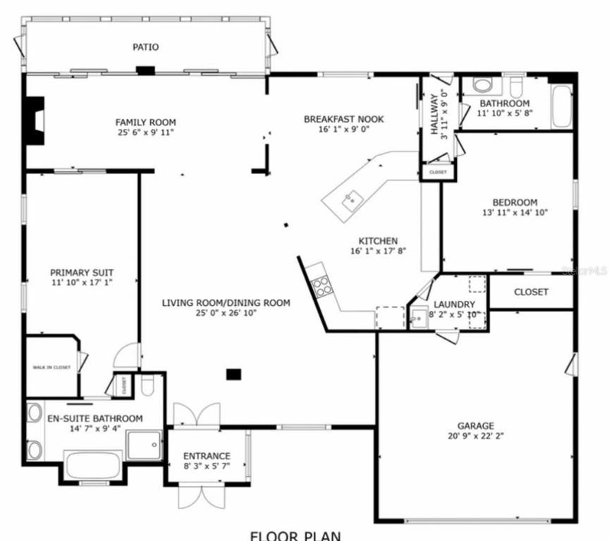 This is a floor plan showing a house layout with a garage, patio, and multiple rooms — 13377 BOLTON COURT, SPRING HILL, FL