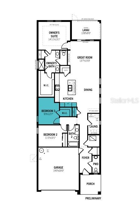 This is a floor plan for a single-story home featuring three bedrooms and a garage — 1747 SOARING VIDA STREET, PALMETTO, FL