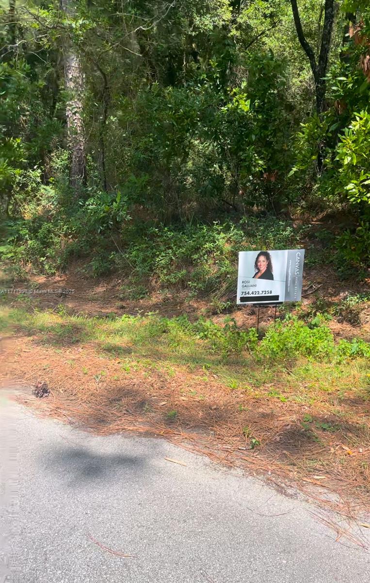 A real estate sign stands on a wooded lot next to an asphalt road — 19835 SW 57 St, Ocala FL 34431, OCALA, FL