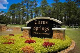A stone and black sign for Citrus Springs sits in a landscaped garden with trees — 8545 N WALLINGFORD AVENUE, DUNNELLON, FL
