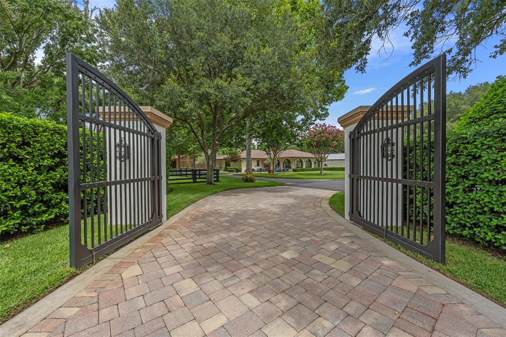 An open metal gate leads to a paved driveway and a house surrounded by trees — 11901 FORT KING HIGHWAY, THONOTOSASSA, FL