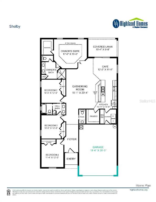 This is a floor plan for a four-bedroom home with a garage and covered lanai — 5499 DUXFORD CIRCLE, ST CLOUD, FL