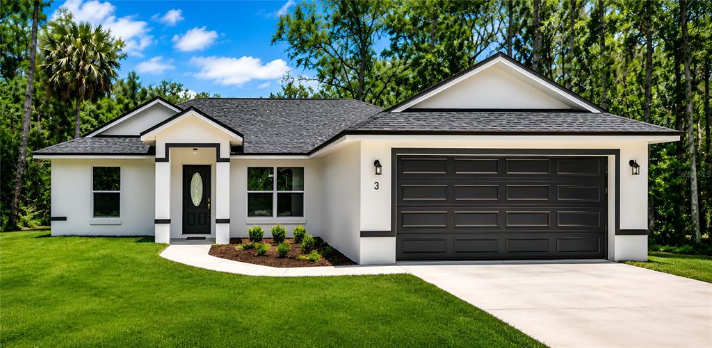 A single-story house with a white exterior, dark roof, and a two-car garage — 3 SEQUOIA DRIVE TRACE, OCKLAWAHA, FL