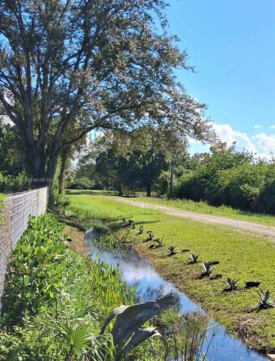 A narrow drainage ditch runs alongside a dirt path bordered by small plants and trees — 845 N Verda St, Clewiston FL 33440, CLEWISTON, FL
