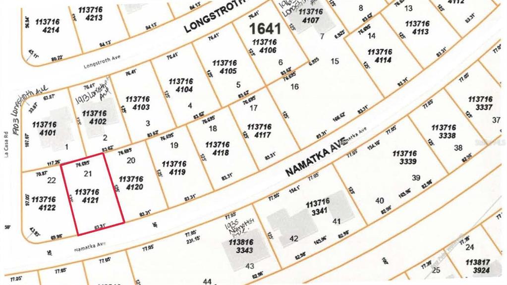 This image is a property tax map showing lot boundaries and parcel numbers — * NAMATKA AVENUE UNIT 21, NORTH PORT, FL