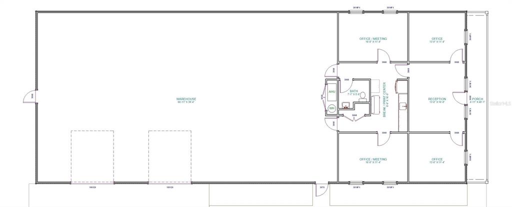 This is a floor plan for a commercial building featuring a large warehouse and office spaces — 17804 NW US HWY 441, HIGH SPRINGS, FL