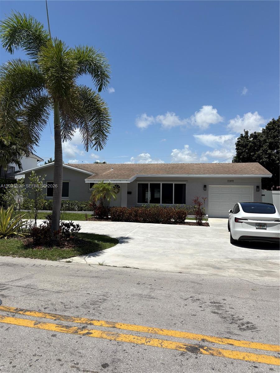 A single-story house with a light gray exterior, a concrete driveway, and a palm tree — 3397 NE 20th Ave, Oakland Park FL 33306, OAKLAND PARK, FL