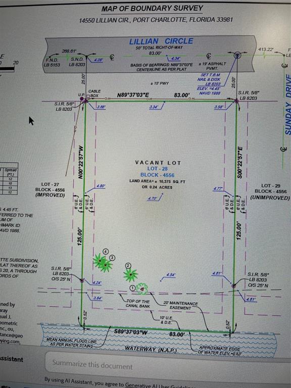 This is a boundary survey map for a vacant lot in Port Charlotte, Florida — 14550 LILLIAN CIRCLE, PORT CHARLOTTE, FL