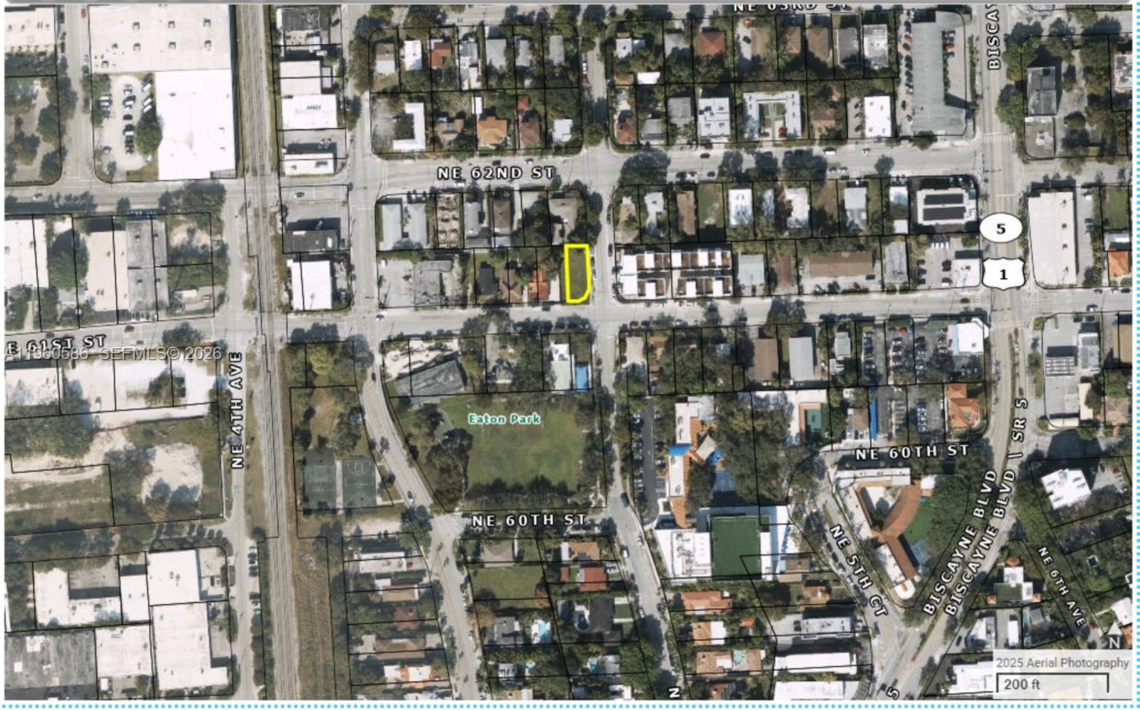An aerial map view shows a highlighted vacant lot located near a city park — 481 NE 61st St, Miami FL 33137, MIAMI, FL