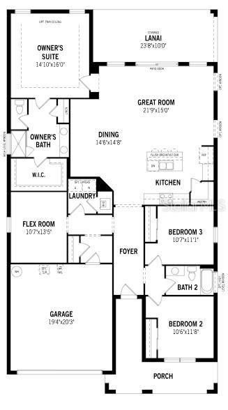 This is a floor plan for a single-story house featuring three bedrooms and a garage — 11811 STARBRIGHT PATH, VENICE, FL