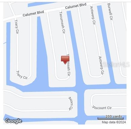 This is a map showing the location of a property on Tecumseh Circle — 8285 TECUMSEH CIRCLE, PORT CHARLOTTE, FL