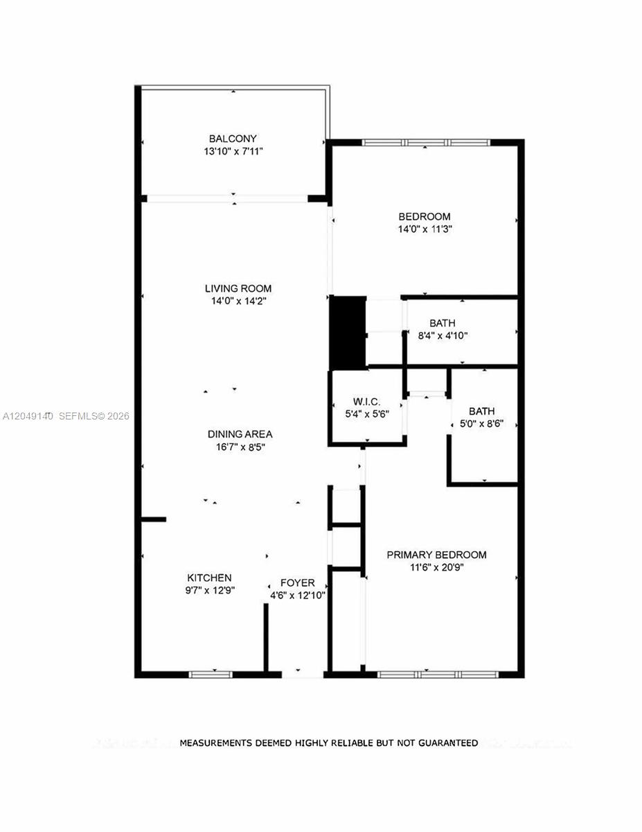 This is a floor plan for a two-bedroom apartment with a balcony and two bathrooms — 605 Oaks Dr # 607, Pompano Beach FL 33069, POMPANO BEACH, FL