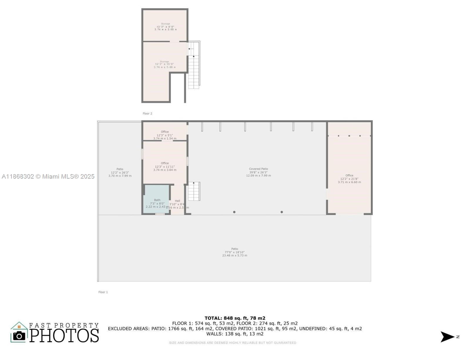 This is a floor plan showing two levels of a property with multiple offices and patios — 570 NW 54th St, Miami FL 33127, MIAMI, FL