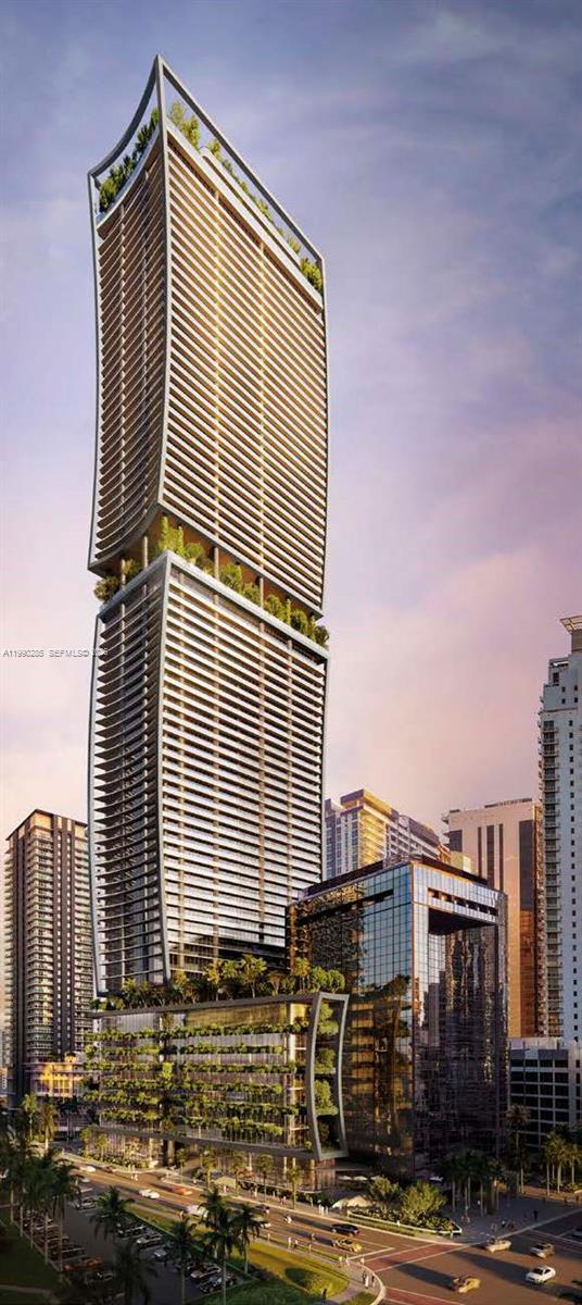 This is a rendering of a modern, multi-tiered skyscraper with integrated greenery and balconies — 1210 Brickell Ave # 7001, Miami FL 33131, MIAMI, FL