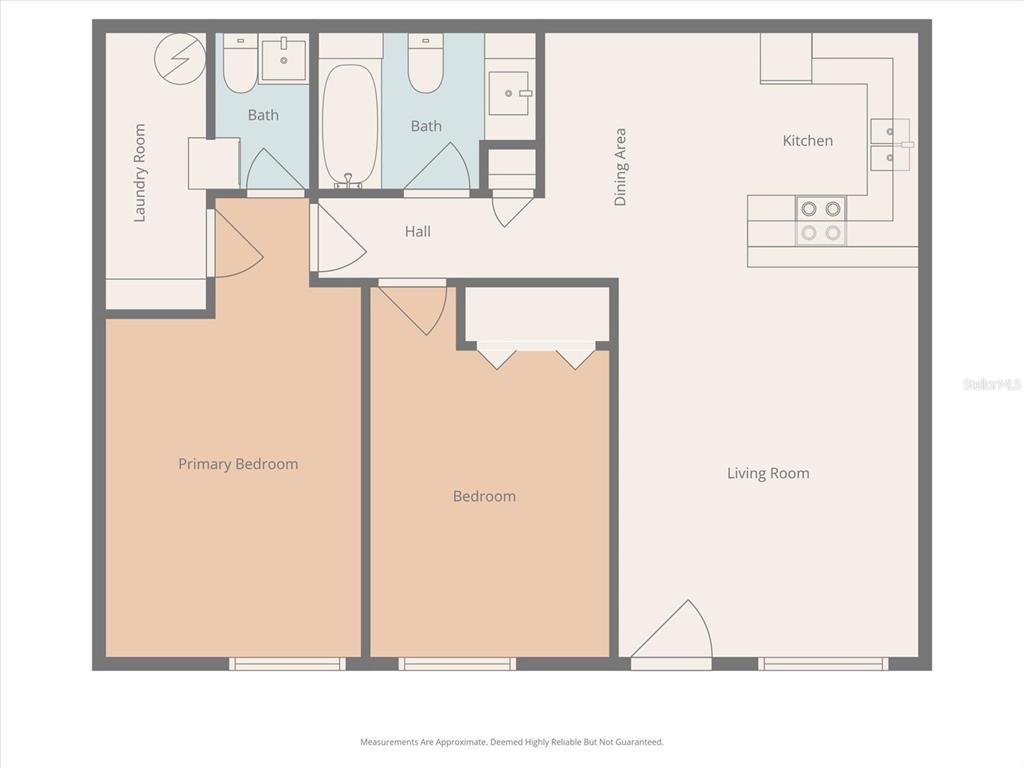 This is a floor plan of a two-bedroom apartment with two bathrooms and a laundry room — 6037 CHESHAM DRIVE UNIT 7, NEW PORT RICHEY, FL