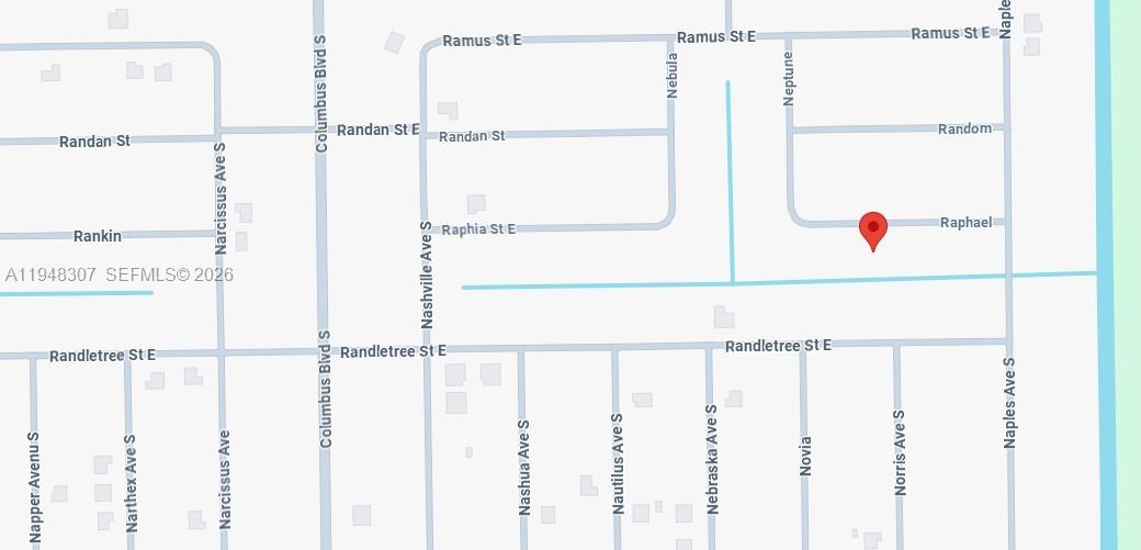 This is a map showing street names and a red location pin in a neighborhood — 1238 RAPHAEL ST E, Lehigh Acres FL 33974, LEHIGH ACRES, FL