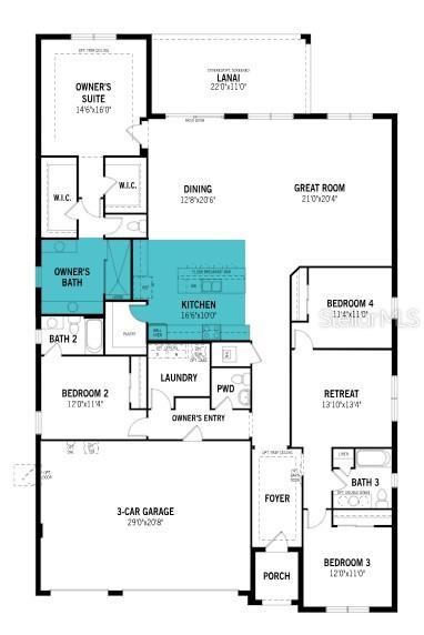 This is a floor plan showing a single-story house layout with four bedrooms and a garage — 18607 ARBOR VISTA DRIVE, VENICE, FL