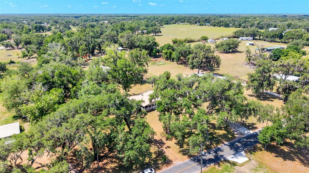 An aerial view shows a house surrounded by many trees near a paved road — 501 SWILLEY ROAD, PLANT CITY, FL