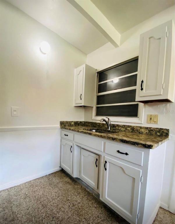 A kitchen features white cabinets, a granite countertop, a sink, and a window — 3207 CLIFFORD SAMPLE DRIVE, TAMPA, FL