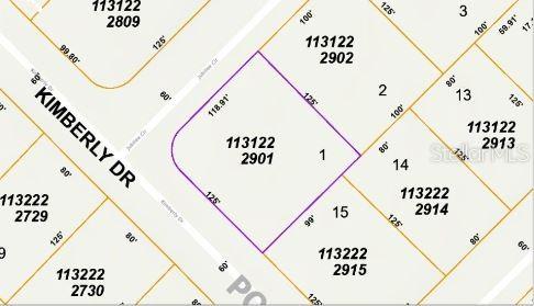 This is a property map showing the lot boundaries and dimensions for a specific parcel — JUBILEE CIRCLE, NORTH PORT, FL