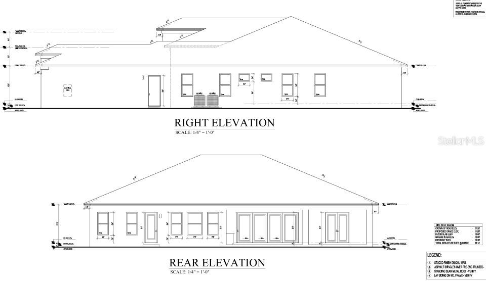 This architectural rendering shows the right and rear exterior elevations of a residential home — 12917 SERONERA VALLEY COURT, SPRING HILL, FL