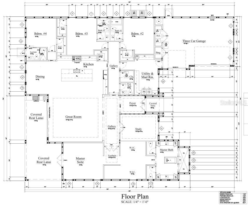 This is a floor plan for a single-story house featuring a three-car garage and lanai — 12917 SERONERA VALLEY COURT, SPRING HILL, FL