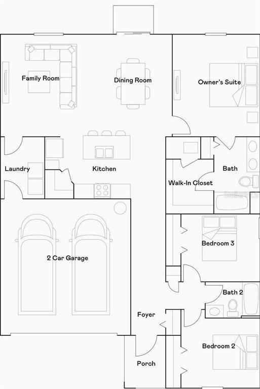 This is a floor plan for a single-story house with three bedrooms and a garage — 9685 BRANCHING SHIP TRACE, WESLEY CHAPEL, FL