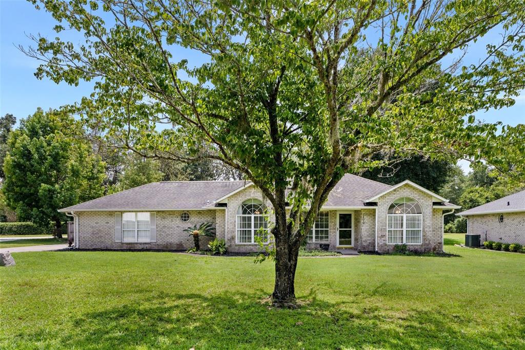 A single-story brick house with arched windows sits behind a large tree on a lawn — 200 NW CHARLOTTE GLEN, LAKE CITY, FL