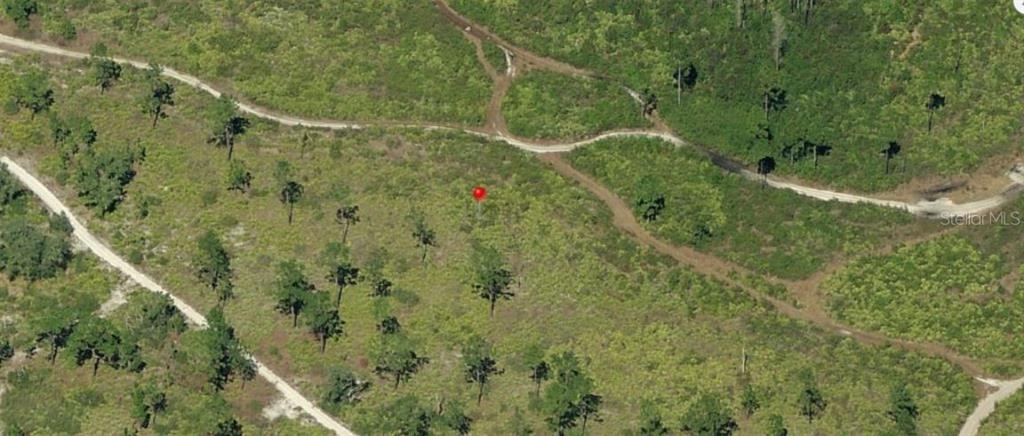 An aerial view of a vacant, undeveloped plot of land with scattered trees and dirt roads — HOLOPAW GROVES ROAD, ST CLOUD, FL