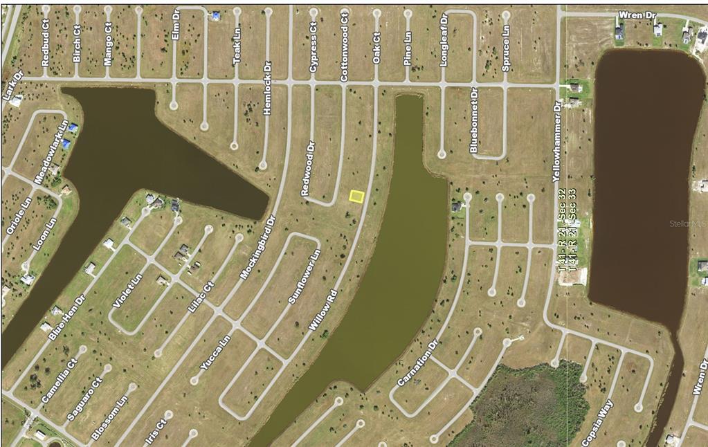 This is a map showing a residential area with several lakes and undeveloped lots — 85 WILLOW ROAD, PLACIDA, FL