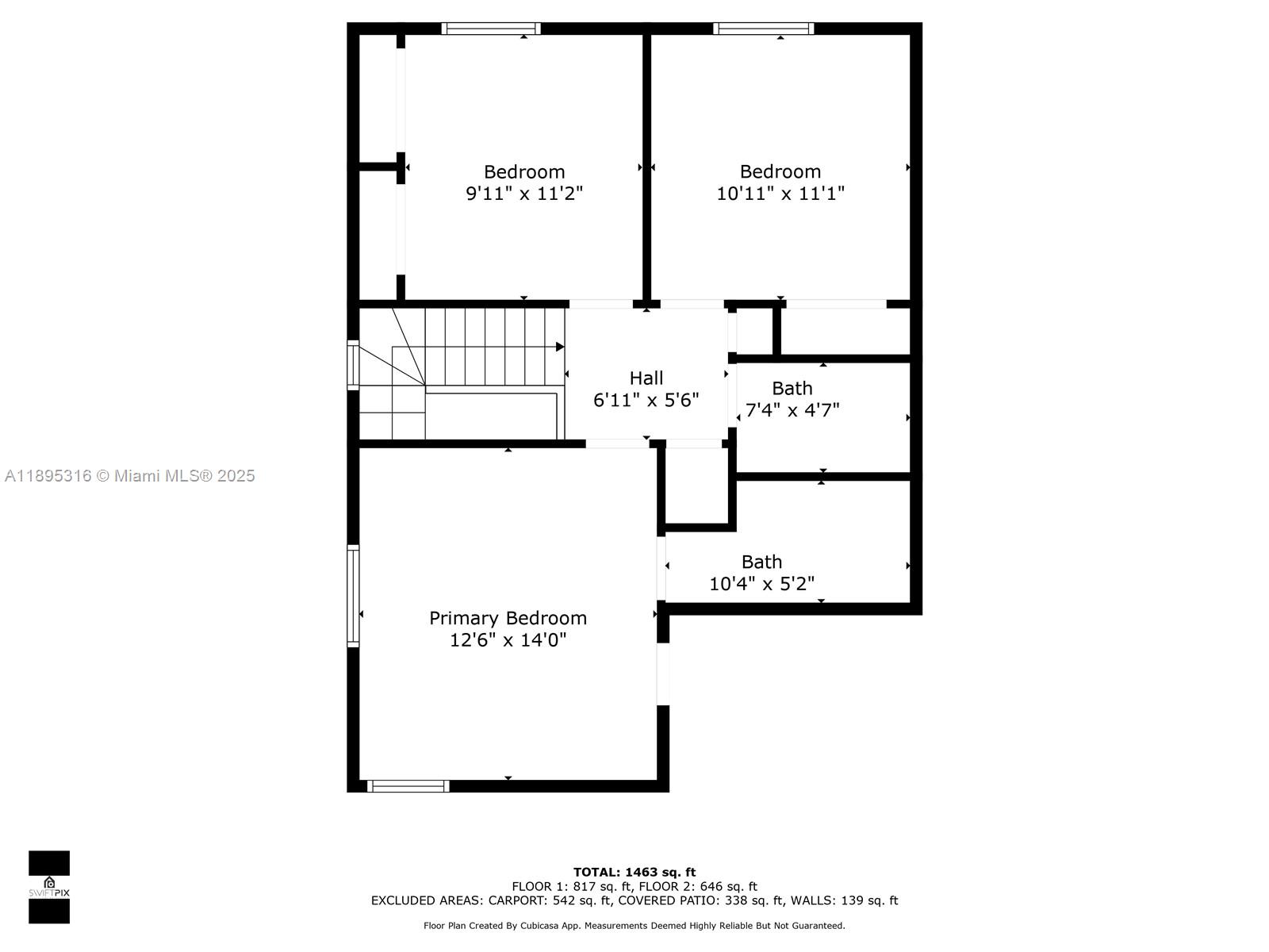 This is a floor plan showing the layout of a three-bedroom, two-bathroom residential level — 13780 SW 160th Ter, Miami FL 33177, MIAMI, FL